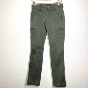 Lucky Brand Women's Cargo Floral Embroidered Pants 2 Straight Leg Low Rise Green